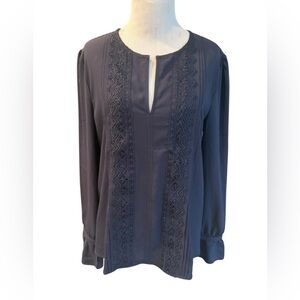 Ann Taylor Blue Mandarin Collar Blouse